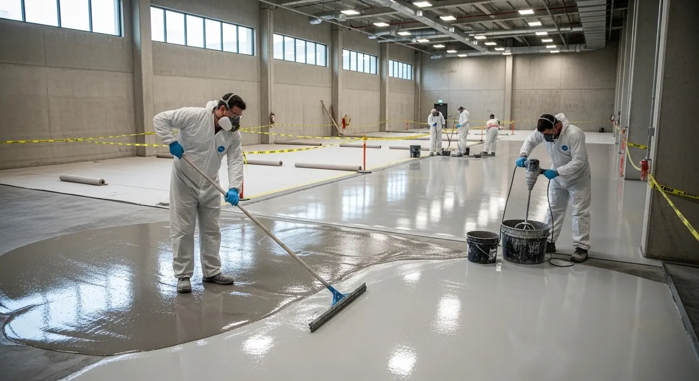 Aplicación profesional de piso epóxico industrial