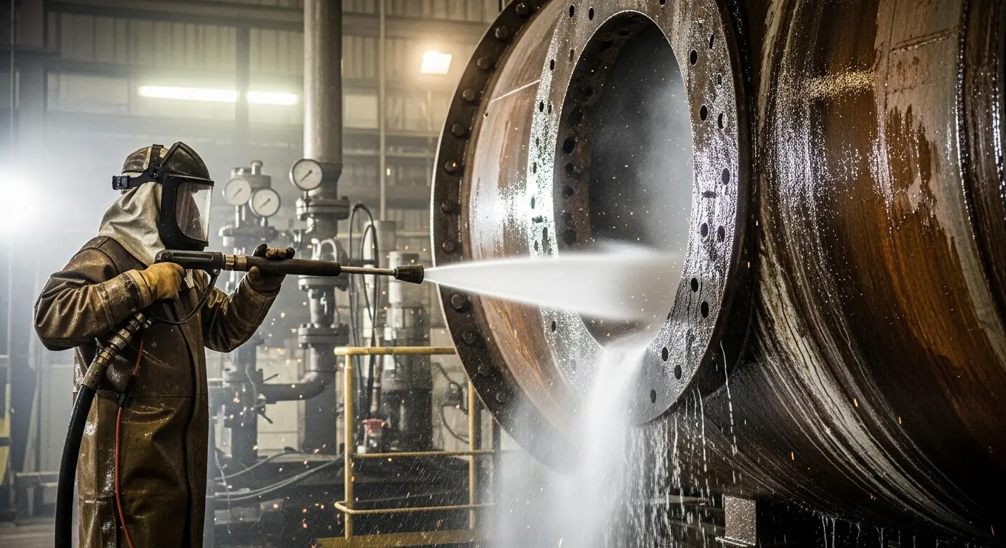 Aplicación de hidroblasting en estructura industrial